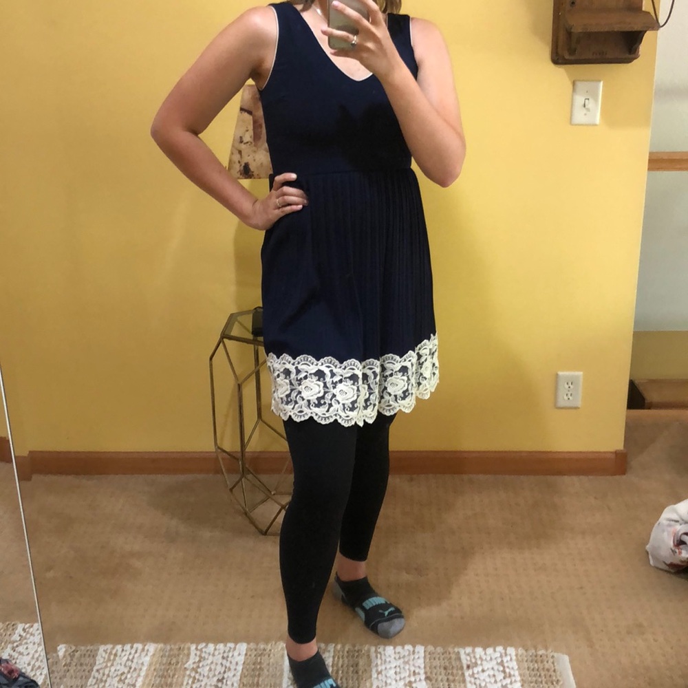 Navy blue mini dress with lace detailing